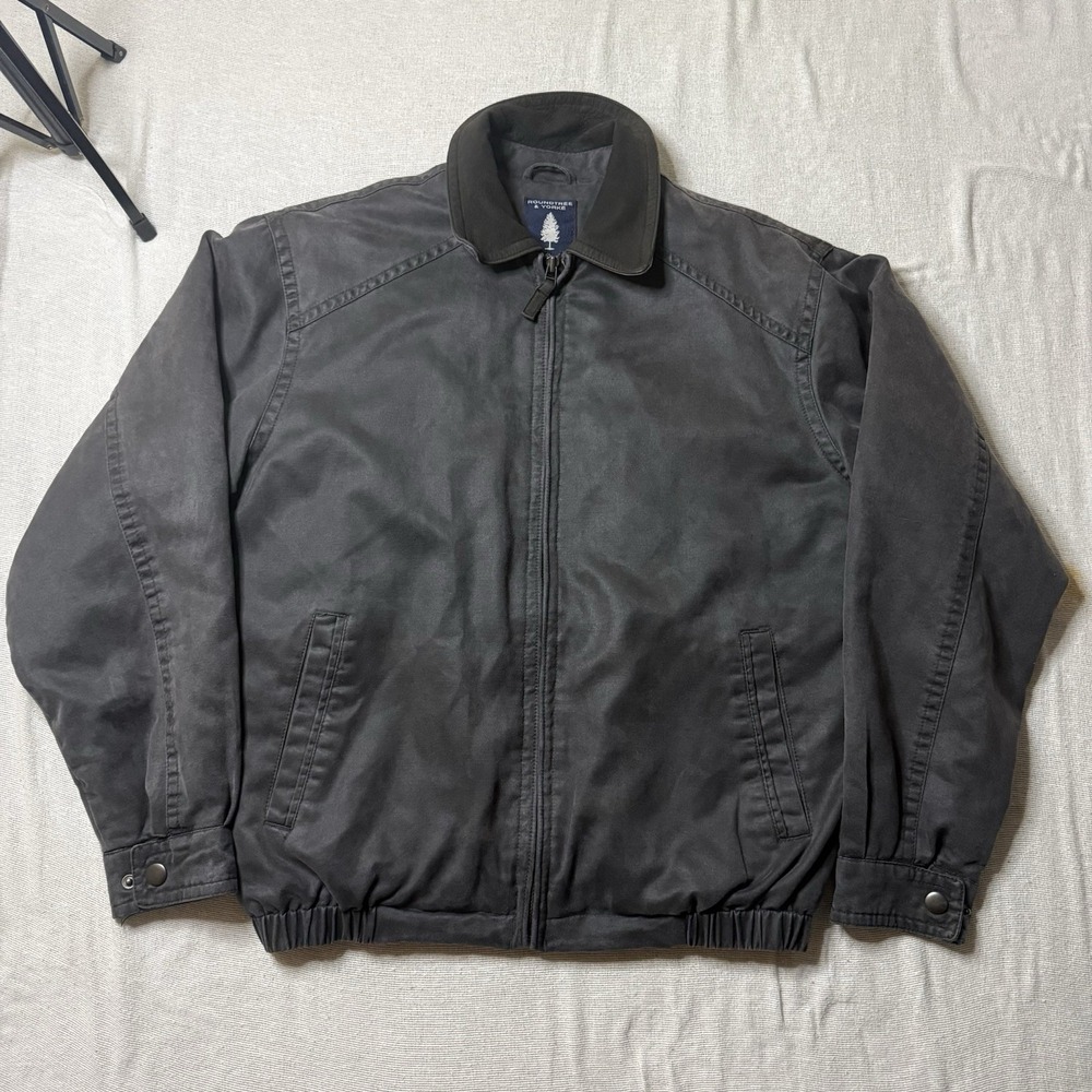 roundtree yorke Harrington jacket Black Charcoal Full Zip Collared